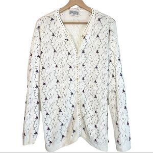 Vintage Northern Traditions Pointelle Knit  Floral Embroidered Cardigan